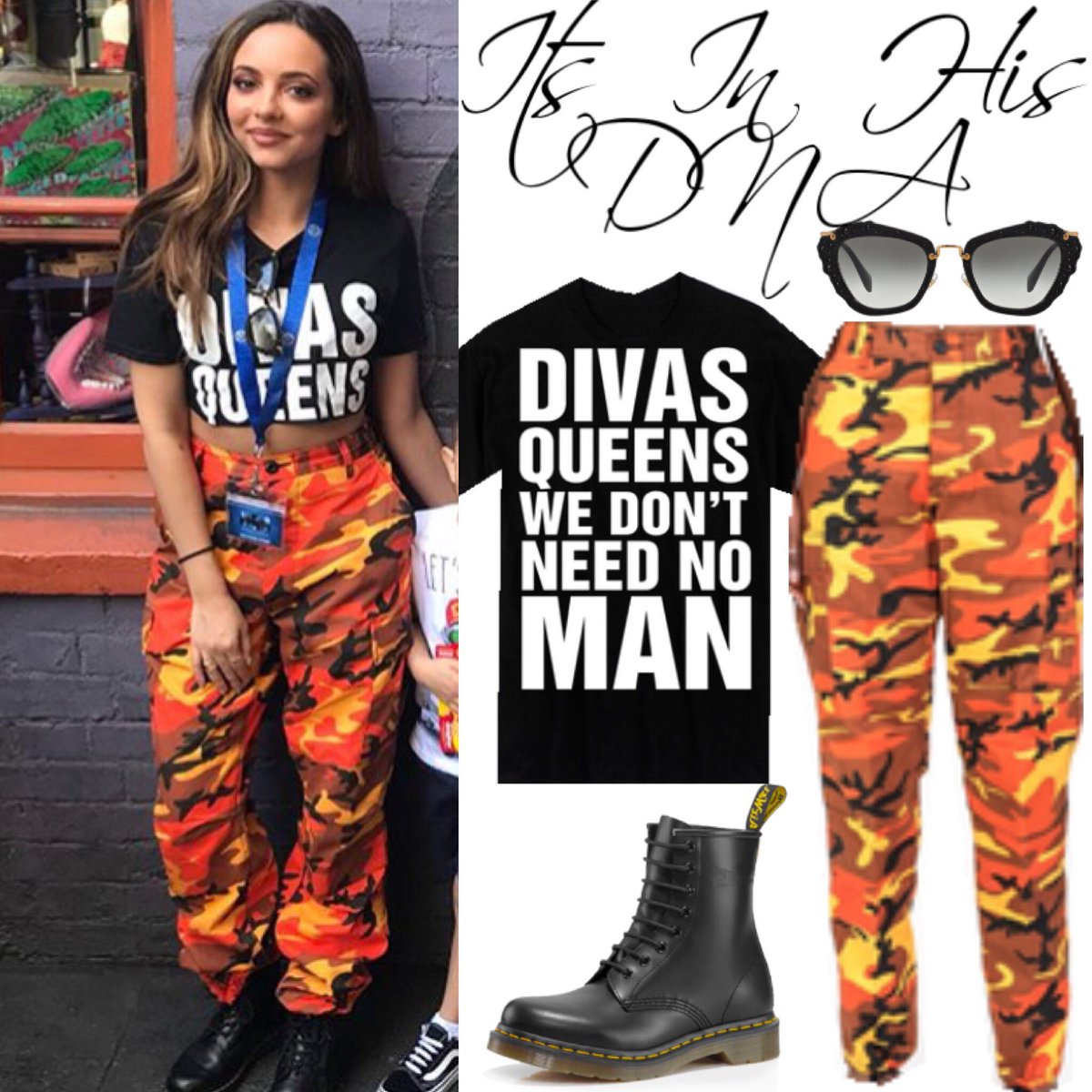 its_in_his_dna's tweet photo. Jade @LittleMix | @UniversalORL | January 16 - January 27
@MIUMIUofficial Black Cat Sunglasses: Sold Out
@LittleMix Divas Queens (Black): $25
@PLUGGEDNYCSTORE Orange Nikki Camo Pants: $115
@drmartens 1460: $135 https://t.co/1MqT9eI3ck