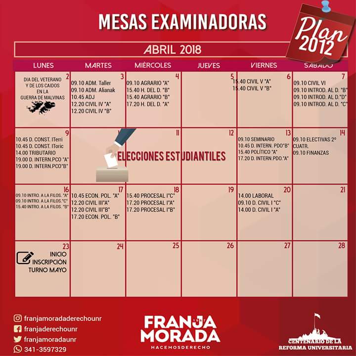 FranjaMoradaUNR's tweet photo. #MesasExaminadoras
#Plan2012 

Te dejamos las mesas examinadoras de los turnos febrero y marzo así te organizas para estudiar y rendir!!

#FranjaMorada https://t.co/2GQRv2L8wo