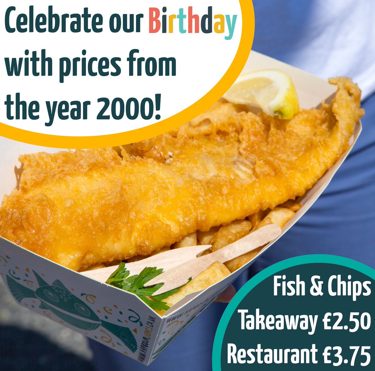 It’s our Birthday on Saturday 10th and to celebrate we’re rolling back our prices to the year 2000! #celebratingfishandchips