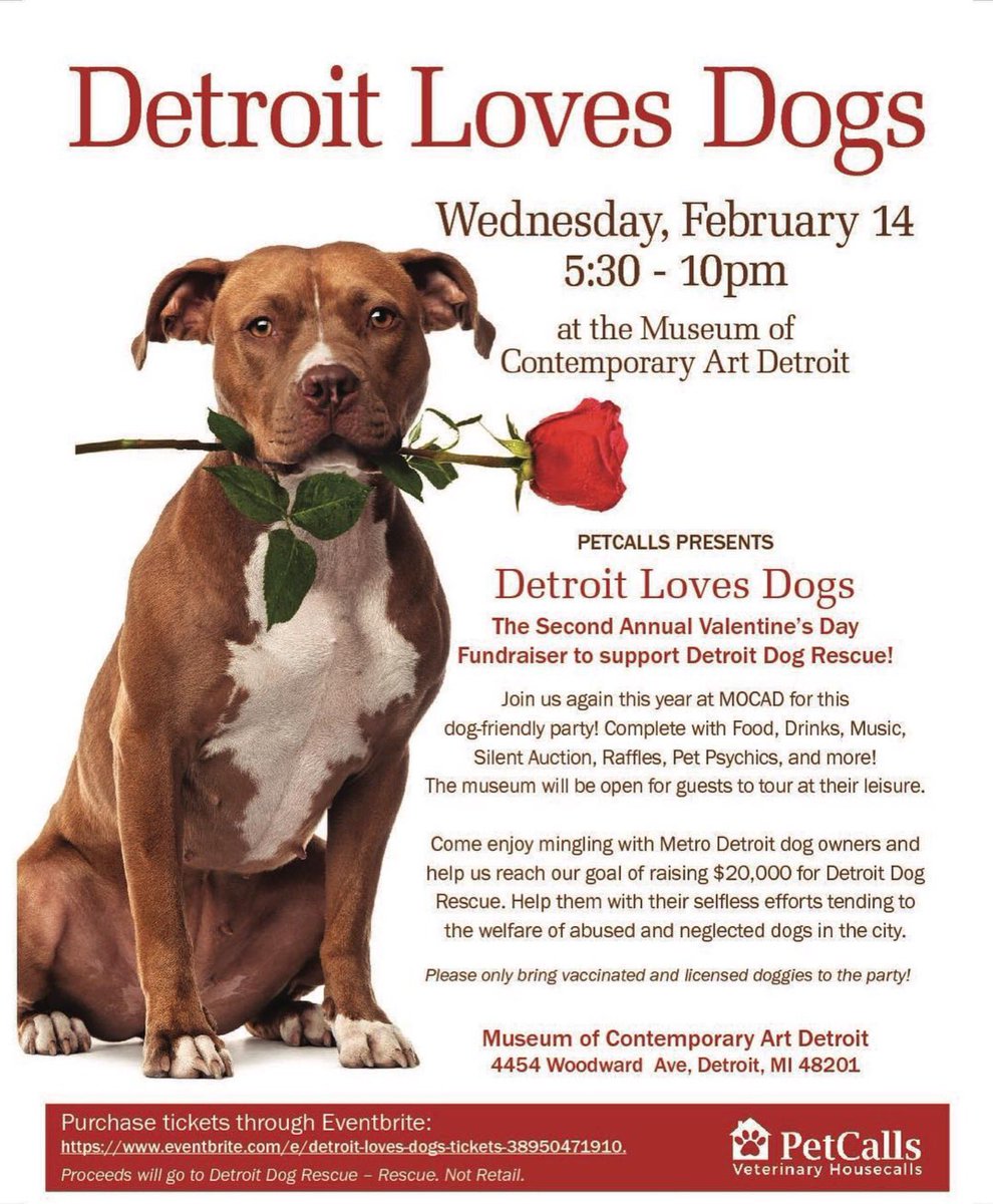 petcallsdvm's tweet photo. Our Valentine's event is coming up in just over a week!! Get your tickets today!
#detroit #DetroitDogRescue #ValentinesDay https://t.co/1pQjJhaW8d