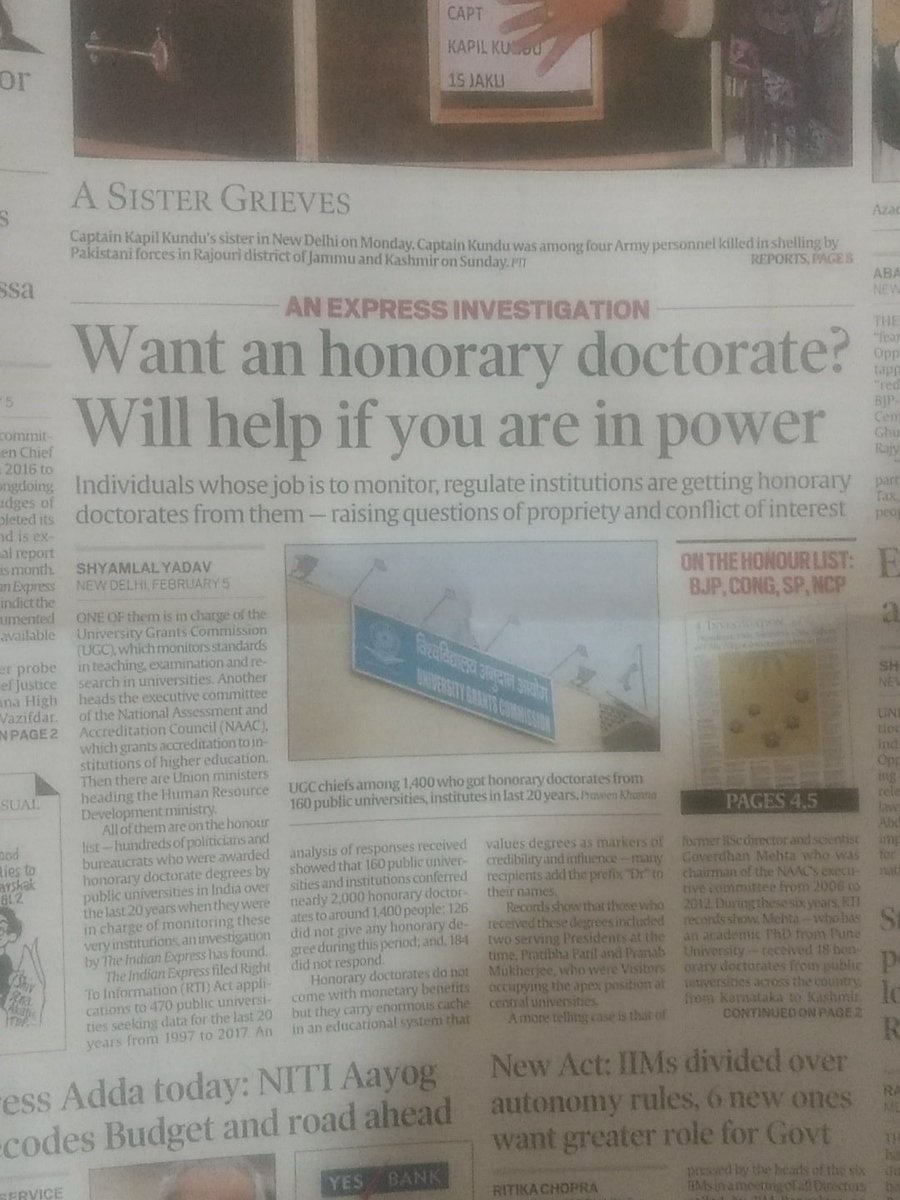 Shradha_sha's tweet photo. @IndianExpress A very interesting read on honorary doctorate in #IndianExpress as its become so popular amongst The powerful and The Known. https://t.co/uH495WCJU6