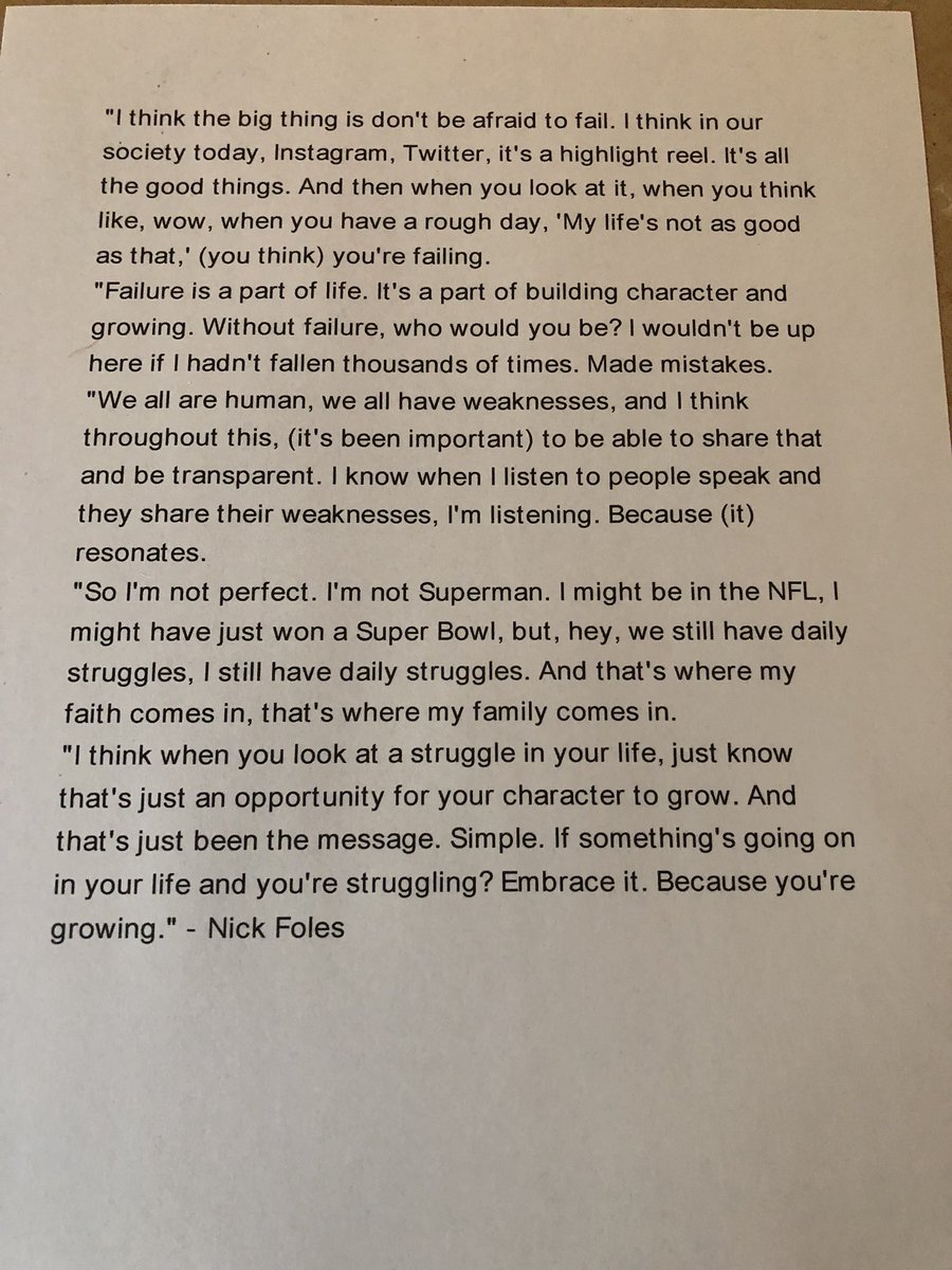 I printed this Nick Foles quote because it is just so excellent:
