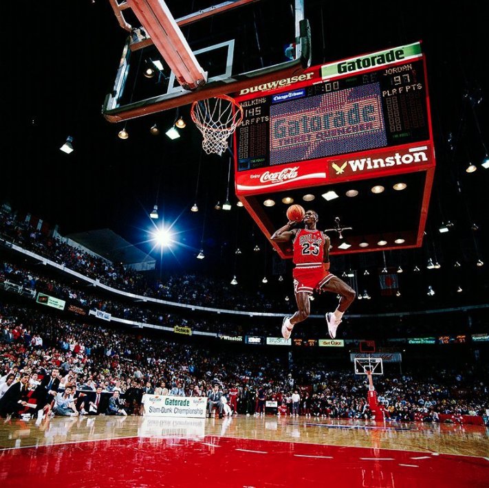 SInow's tweet image. Thirty years ago today, Walter Iooss Jr. took this shot of Michael Jordan at the 1988 Slam Dunk contest for Sports Illustrated