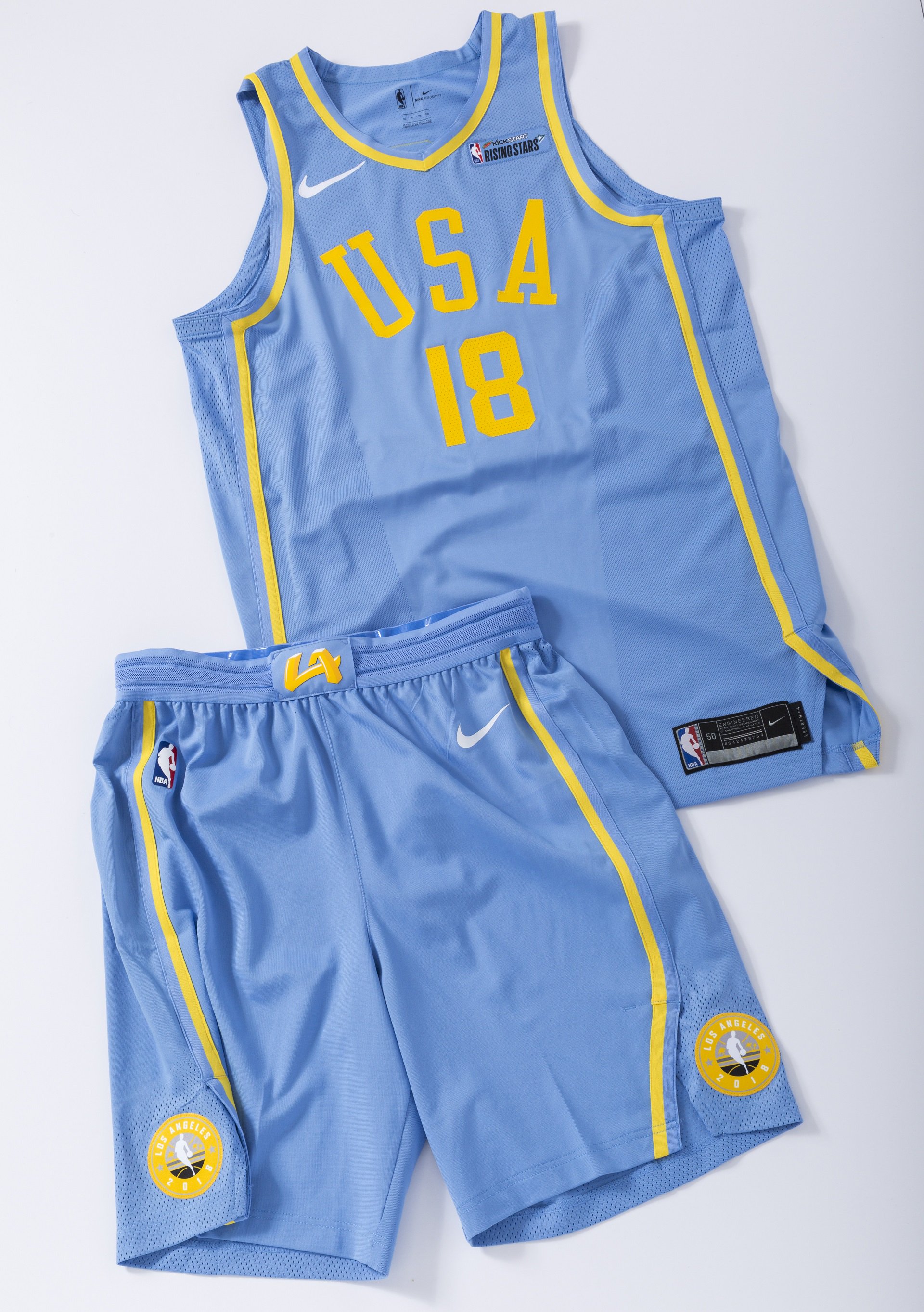 NBAAllStar on X: Inspired by the histories of the @Lakers &  @LAClippers the #KickstartRisingStars #NIKExNBA unis! The WORLD design  pays tribute to Clippers' 1970s-era Buffalo Braves uniforms, while the USA  was designed