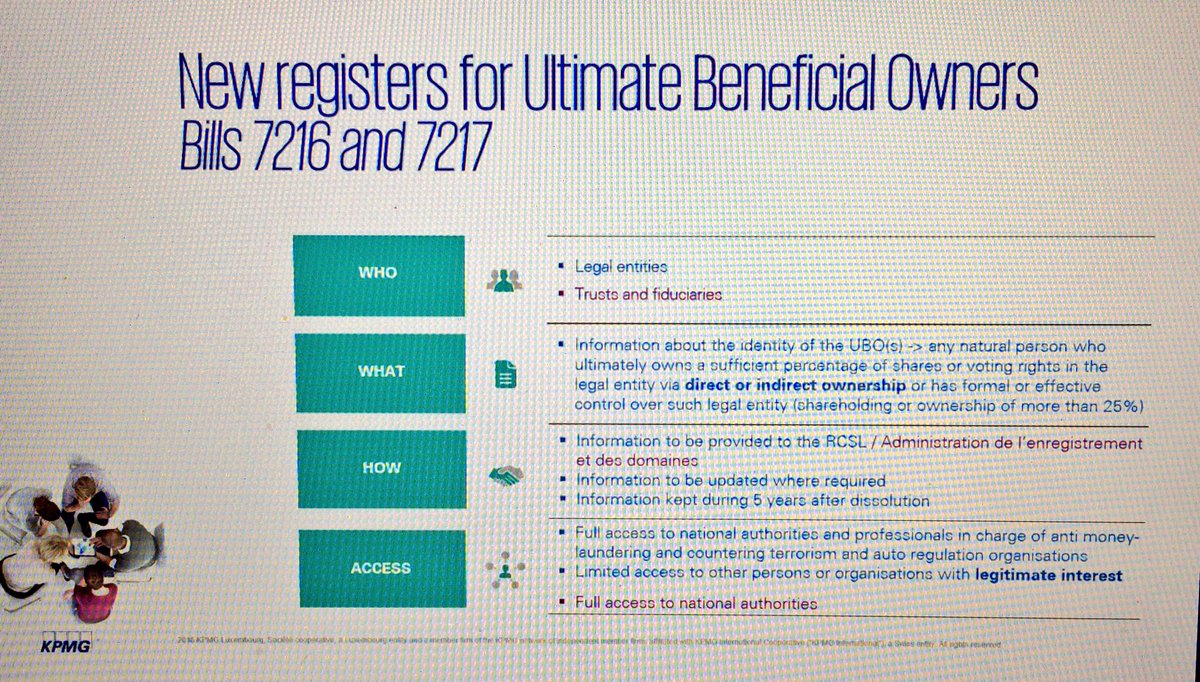 KPMGLuxembourg's tweet photo. Louis Thomas showing the new registers for ultimate beneficial owners. #taxupdate2018 https://t.co/P57GnPHvNw