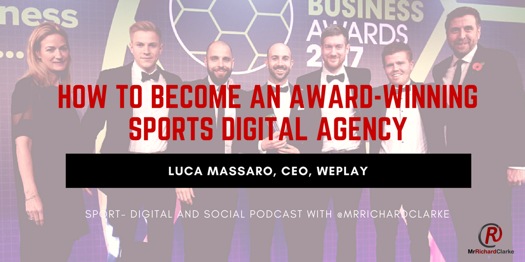 MrRichardClarke's tweet photo. π NEW #PODCAST: @iamluca from @WePlayCo.
π How to become the @footiebizawards Agency of the Year
β‘οΈ Web: https://t.co/P8qOSlweCf
β‘οΈ Apple: https://t.co/Hqtw0Bre9R
#SportsBiz #DigitalMarketing #Digisport #SMSports #FBA2017 https://t.co/QVRzawV1fQ