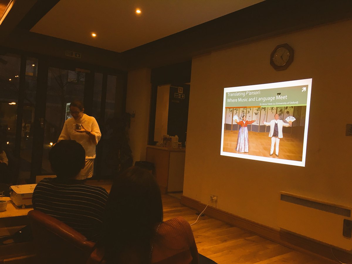 KoreanLitOx's tweet photo. The last talk of the day, and thereby of the workshop, is from Dr Anna Yates: ‘Translating P’ansori: where music and language meet’. https://t.co/UbNrXBZes7