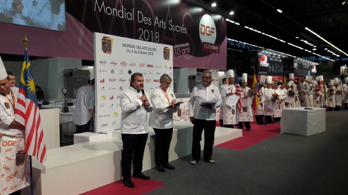 PierreHerme's tweet photo. Congratulations to the French team Loic Beziat and Marie Simon who climbed the podium's first step of the 10th edition of the #MDAS2018 today in Paris, under the sponsorship of #PierreHerme! https://t.co/bkVAhgNq3e