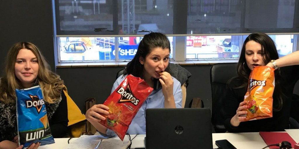 TheDrum's tweet photo. Looks like The Drum's (all female) London editorial team doesn't have any problem with regular Doritos... https://t.co/gmGv1Rqi9g