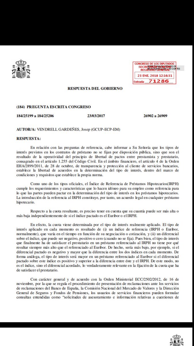 StopIRPH's tweet image. El @PPopular nos sigue tomando el pelo con respecto al #IRPH. No os perdáis las respuestas a las preguntas de @vendrellj "cumple los requerimientos y características que lo hacen idóneo para su empleo" entre otras perlas