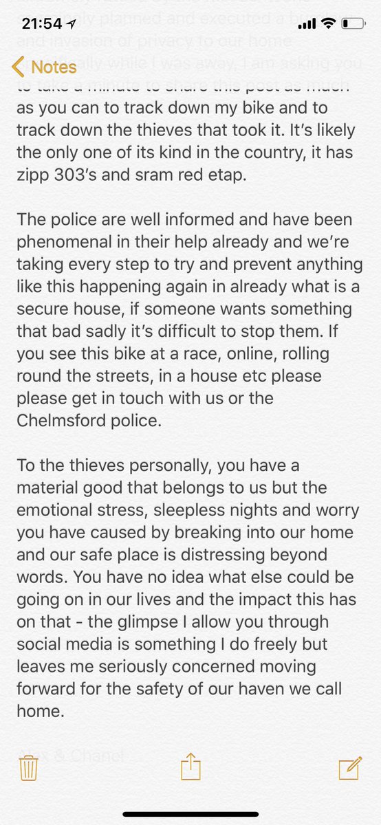 alexdowsett's tweet image. HELP NEEDED.
Regretfully I need to tell you all that Chanel and I were burgled yesterday and my Katusha Canyon Speedmax was stolen. This wasn't an opportunity steal, or an opportunist taking advantage. Please read the attached and take a min to RT and share. Regards Alex &amp;amp; Chanel