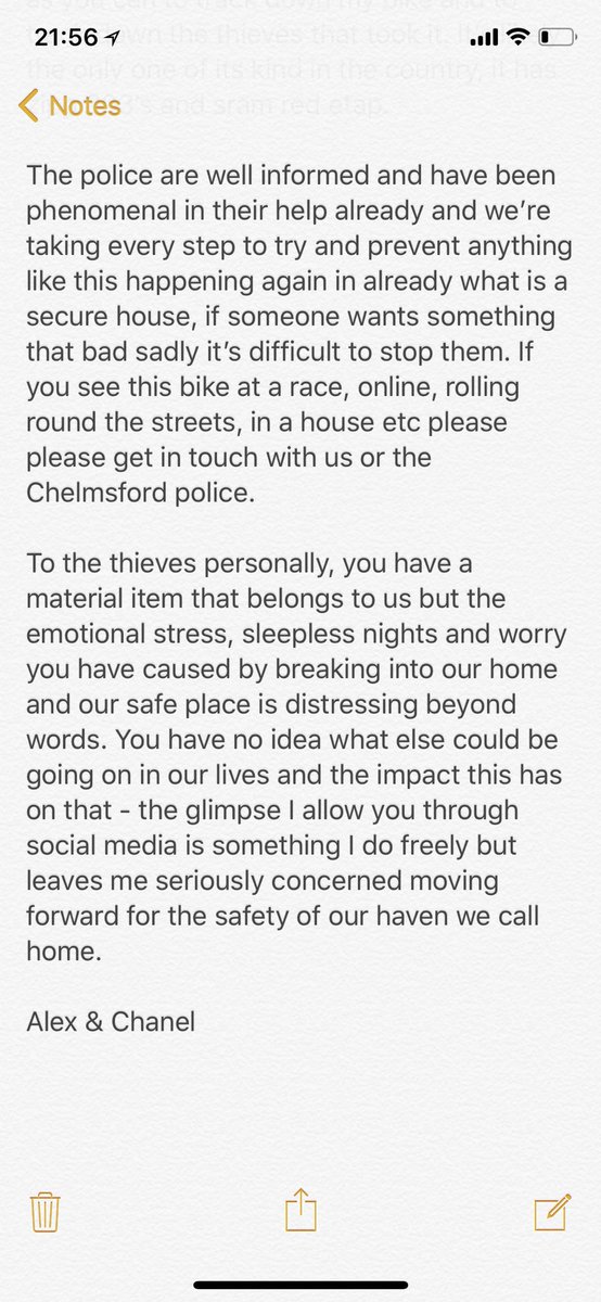 alexdowsett's tweet image. HELP NEEDED.
Regretfully I need to tell you all that Chanel and I were burgled yesterday and my Katusha Canyon Speedmax was stolen. This wasn't an opportunity steal, or an opportunist taking advantage. Please read the attached and take a min to RT and share. Regards Alex &amp;amp; Chanel