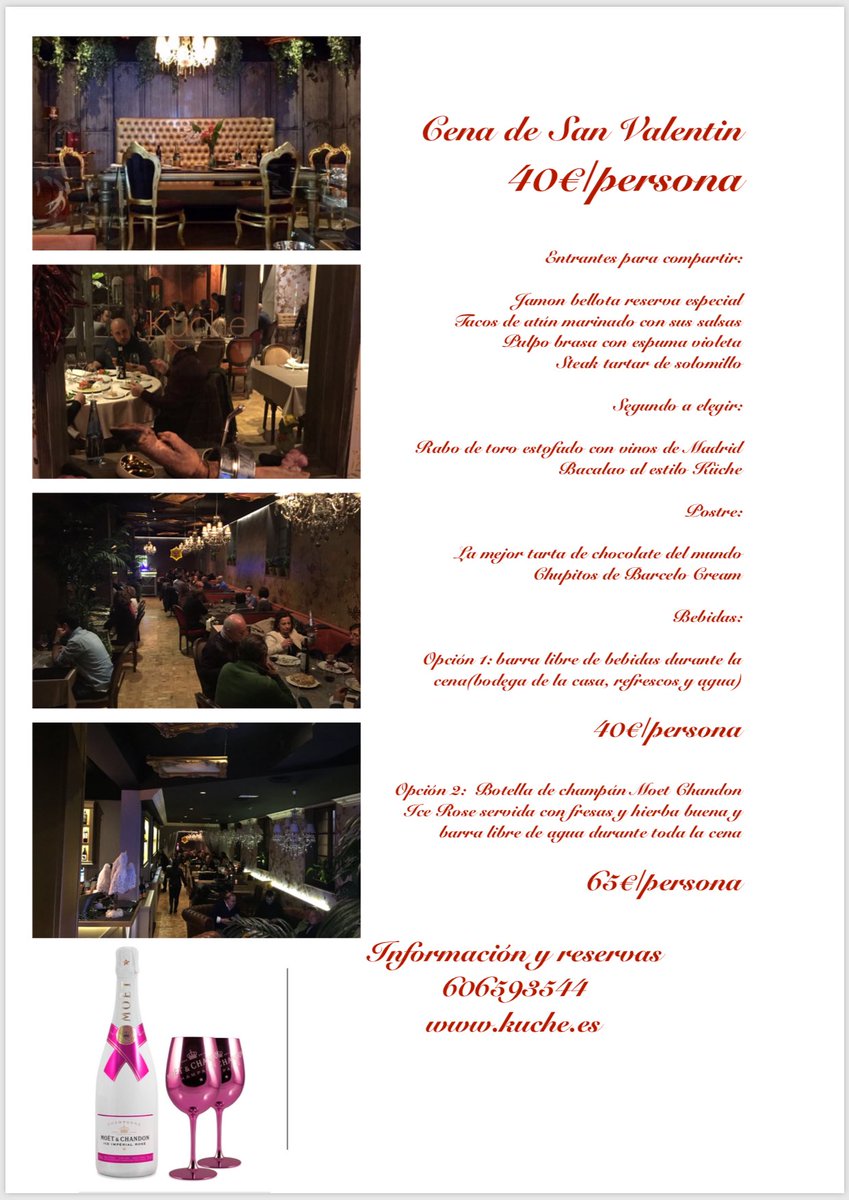 Ya podéis reservar vuestra mesa en el exclusivo restaurante Küche para el día de San Valentín.  
#SanValentin #kuche