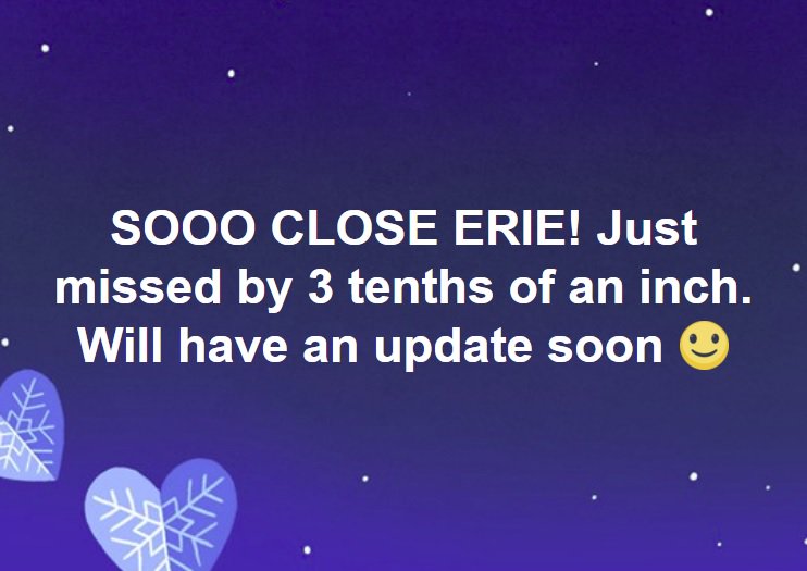 GoldenSnowMan's tweet photo. WOW! It's just a matter of time & by how much Erie will crush the all-time seasonal snowfall record set back in the 2000-2001 #snow season with 149.1 inches. Only 3 tenths behind in early Feb is amazing. Update coming soon. #GoldenSnowGlobe #EriePa #ErieSnow #ErieSnowRecord https://t.co/Au12SImHQn
