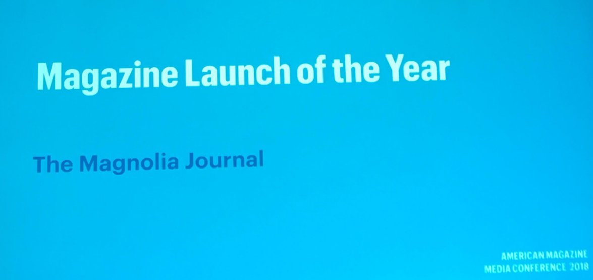 MediaRadar's tweet photo. Also, Congrats to @magnolia for winning Magazine Launch of the Year! #AMMC18 https://t.co/PsXW4nsU4F