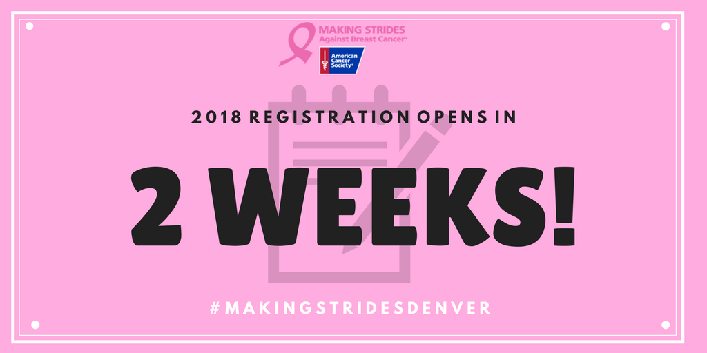 DenverStrides's tweet image. Are you excited for our 2018 #MakingStridesDenver event? Registration opens in 2 weeks! bit.ly/2kg8yqw