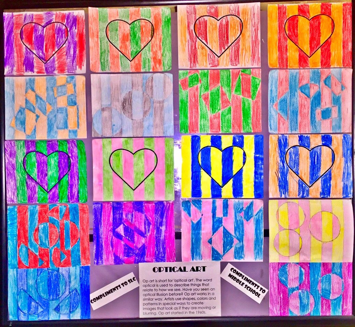 ses_middle's tweet photo. Middle School Optical Art, which was completed back on January 25th.  Great Work!!! https://t.co/MRwKPcYxPj