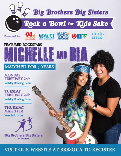 Have you registered to #RocknBowl with us?! 

Join us for a rockin' evening of bowling in support of at-risk youth in Ottawa for your chance to win some amazing prizes.

Register your team of 4-6 today at bit.ly/2CXscMJ

#mentoringmatters #bowl4kids