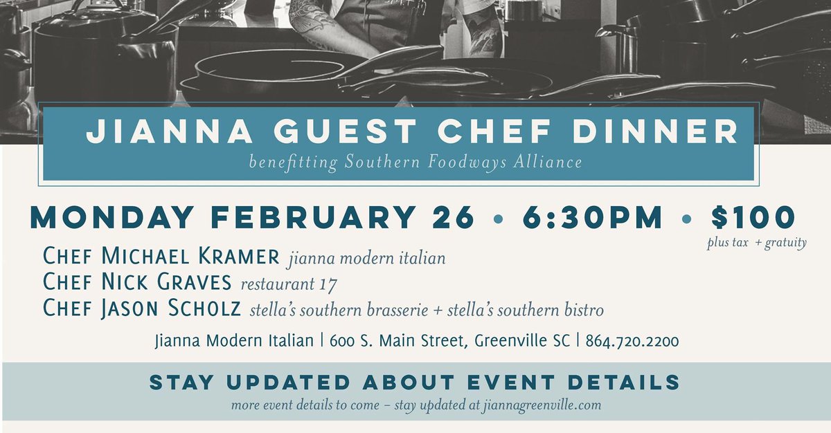 theFBking's tweet photo. This is going to be amazing! #yeahthatgreenville #table301 #jiannasc #delicious #pasta #greenvillesc https://t.co/pSfxHRQvTl