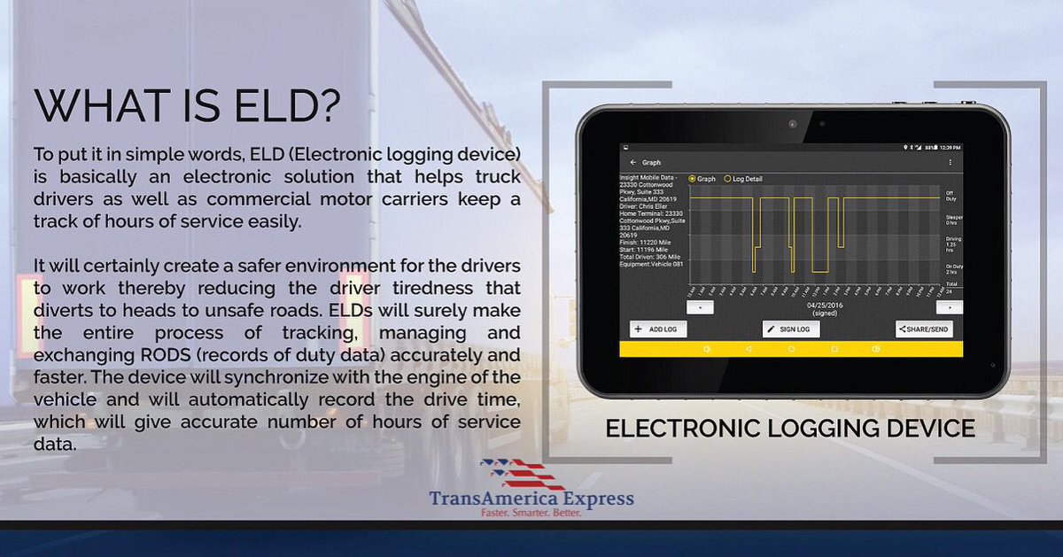 TransAmericaExp's tweet image. What is ELD? #electronicloggingdevice #eld #carrier #owneroperator