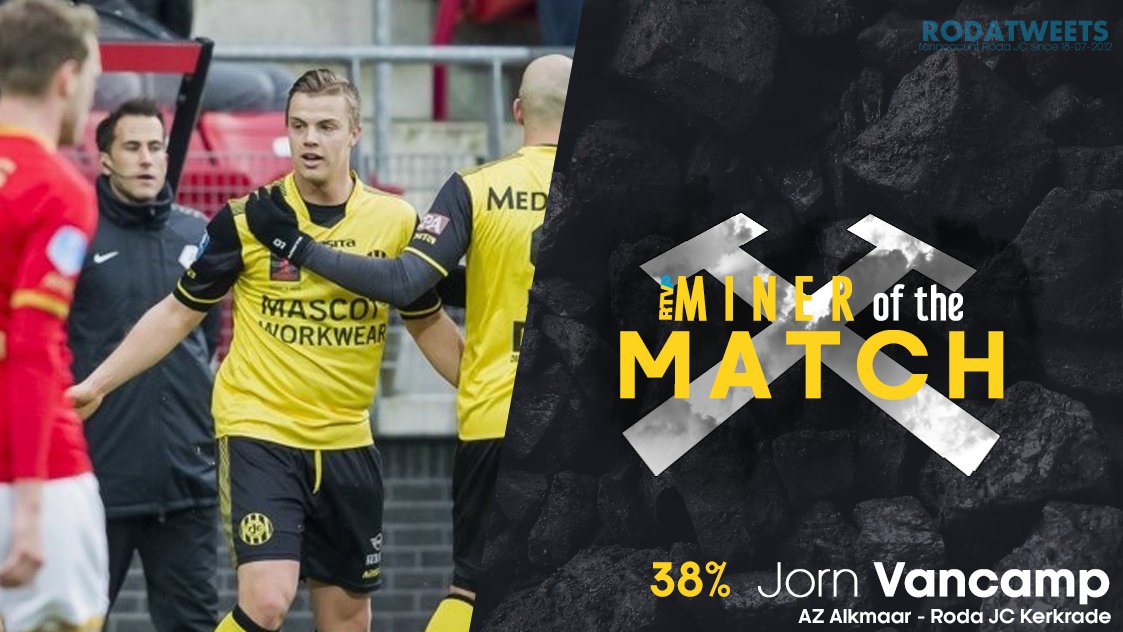 Roda_Tweets's tweet photo. ⚒🏅| Jorn Vancamp is door jullie verkozen tot de 'RTV Parkstad Miner of the Match' van AZ Alkmaar - Roda JC Kerkrade. Van harte, @jorn_vancamp! Avdijaj en Ndenge hebben een gezamenlijke tweede plek gehaald. #azrod https://t.co/mEYh6G83k9