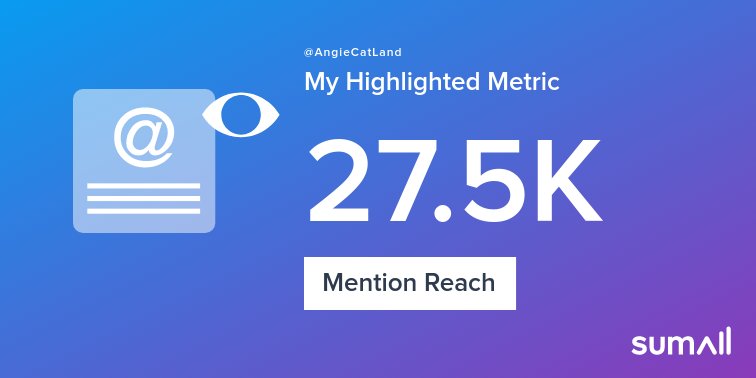 AngieCatLand's tweet photo. My week on Twitter 🎉: 3 Mentions, 27.5K Mention Reach. See yours with https://t.co/dWqdcz4yj5 https://t.co/jVbRQBzdOl