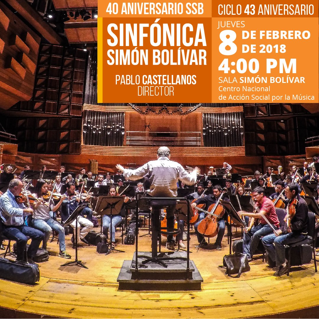 Este #8Feb a las 4pm  la Sinfónica Simón Bolívar <a href="/labolivar_/">Sinfónica Simón Bolivar</a> se une al #Ciclo43Aniversario con la interpretación de los cincos movimientos de la Séptima Sinfonía, "Canción de la noche" de Gustav Mahler en la Sala Simón Bolívar.