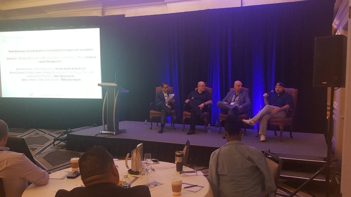 Final panel of the emerging technologies focus day at #CDAOWinter! @TBWA @DrinkerBiddle @DowAgro Storytelling to drive adoption #data #analytics