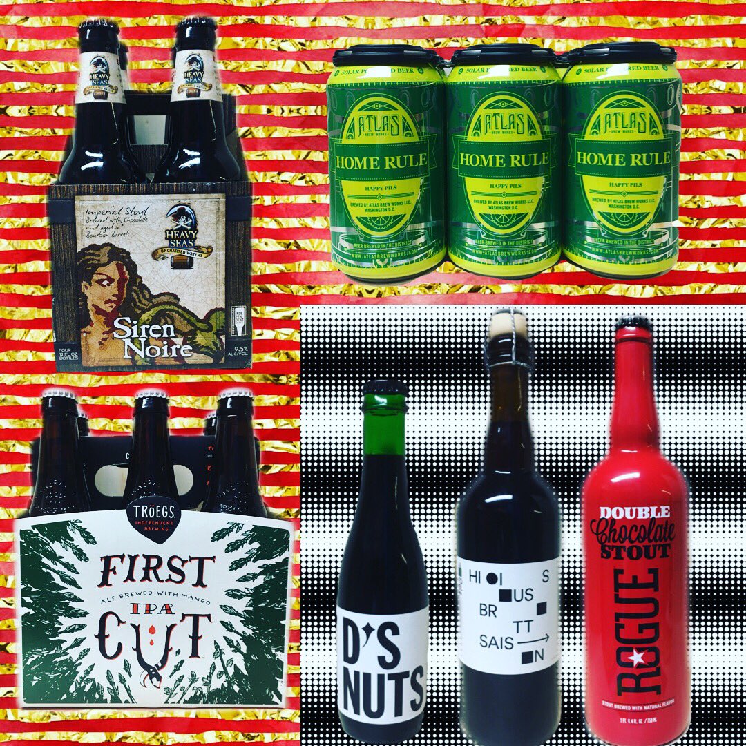 CW_Beer's tweet photo. #NewBeerTuesday! Ft @troegsbeer’s #FirstCut, #SirenNoire from @heavyseasbeer & the return of #HomeRules from @atlasbrewworks. Also #HibiscusBrettSaison and #DsNuts (!) from @toolbeer & #DoubleChocolateStout from @rogueales! #NewBeer #DCBeer https://t.co/8znNTvyaWR
