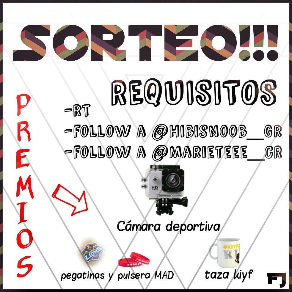 🎉🎉¡¡HABEMUS SORTEO!!🎉🎉

🔹️Cámara deportiva
🔹️Pegatinas y pulseras MAD LIONS
🔹️Taza oficial KIYF

📥Requisitos: 

- Retweet al tweet 🔁
- Follow <a href="/HibisNoob_GR/">🇪🇸 HibisNoob 🇪🇸</a>  ✔
- Follow <a href="/Marieteee_CR/">⚜️Marieteee⚜️</a>  ✔

Finaliza 10/03/2018. 👌🏼