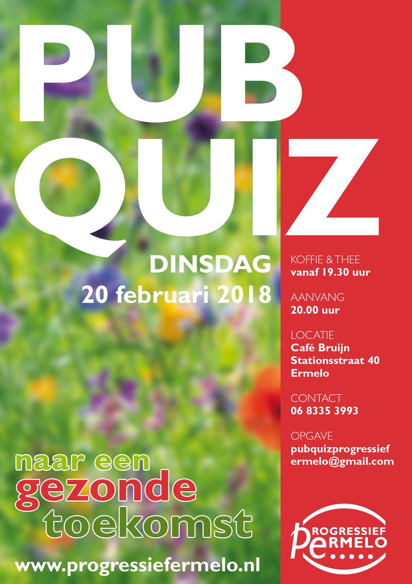 Wie durft? Speel met of tegen de kopstukken van PE in de eerste jaarlijkse PE #pubquiz Dinsdag 20 febr. in #caféBruijn, Stationsstraat 40. Inloop 19.30, start pubquiz om 20.00 uur bit.ly/2Bfv8WL