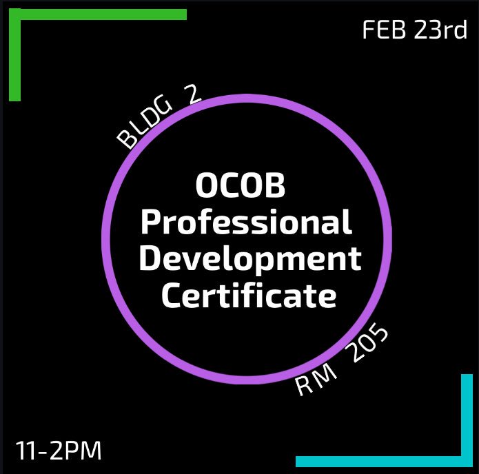 Let’s get CERTIFIED✅ Come to the workshop on Professional Development that we’ll be hosting on the 23rd! EY &amp; the Mustang Success Center will be teaching us on how to become better leaders in our future careers 🤗 
-Free food 
-Certificate 
-Do not need to be a member to attend