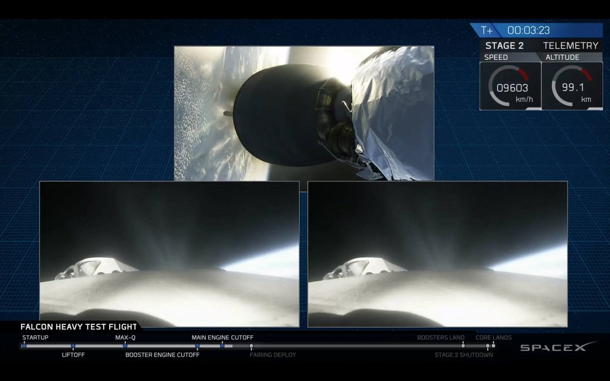 tesla2040's tweet photo. Great show and Tesla Roadster commercial for more than 2.3 KK viewers!
@elonmusk @SpaceX 
#FalconHeavy #tesla #tesla2040 https://t.co/tfDQF3OcDk