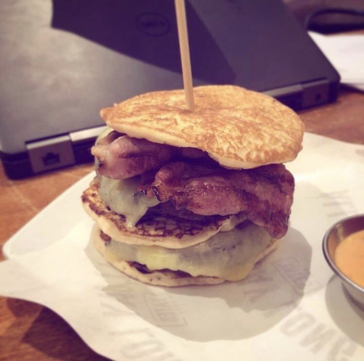 You all better batter yourselves up and come down this month to try our all new pancake burger.. it's flippin' great! #sweetorsavoury? #pardonthepun #weareyates