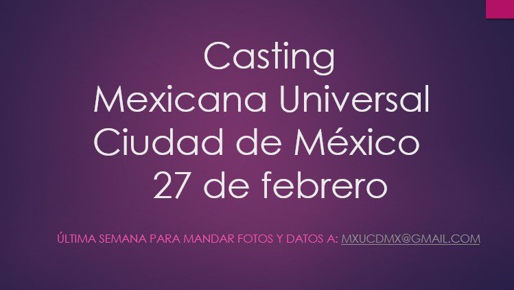 MxUCDMXOrg's tweet photo. Casting estatal Mexicana Universal Ciudad de México: 27 de febrero! Última semana para mandar tus fotos y datos a: mxucdmx@gmail.com https://t.co/uTo9OgmSYg