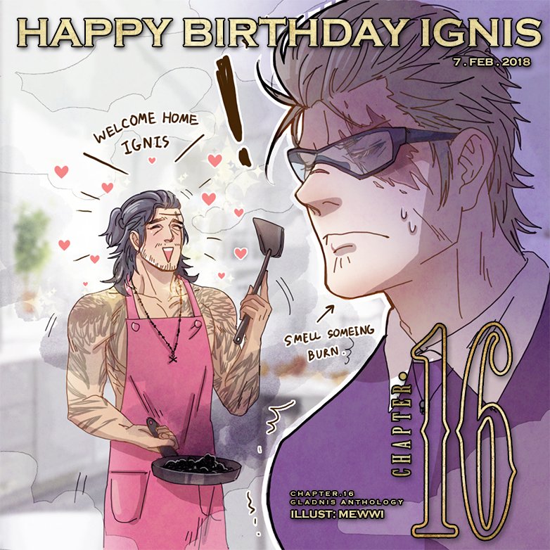 Hello! Today [Feb,7] is Iggy’s birthday, ✨🎉🎁🎊✨Have you wondered what it could be a special present Gladio prepare for his beloved? 👞♥🍴 [ Illust by <a href="/samumew/">Mewwi</a>  💖 She's also our writer for comic contents in our CH.16 anthology ] #CH16gladnis #Gladnis