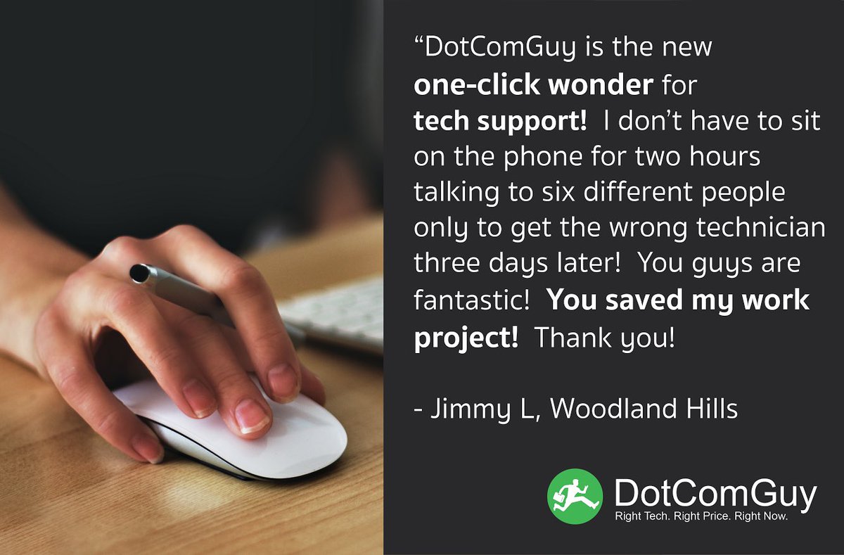 Askdotcomguy's tweet photo. We took the hassle out of a long tech support call for Jimmy. Thank you for the awesome testimonial! Welcome to the DotComGuy family!
#techsupport #dotcomguy #dallas #socal #minneapolis https://t.co/TkBeGpWERJ