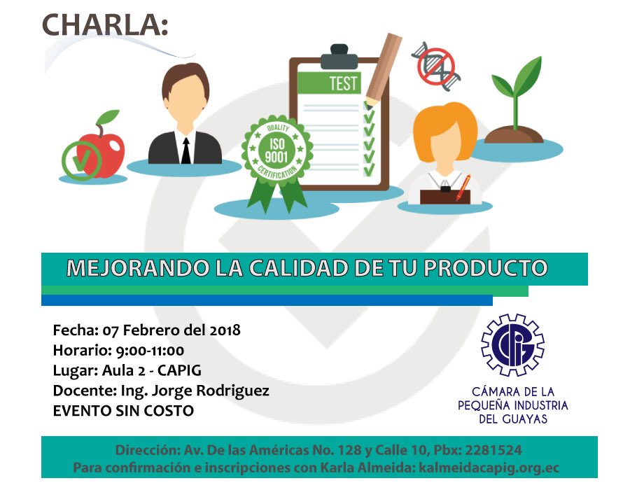 lacapig's tweet photo. No olvides inscribirte en nuestra charla: Mejorando la calidad del producto #capacitaciones #capig #calidad #iso9001:2015 https://t.co/9JSwXV9lvT
