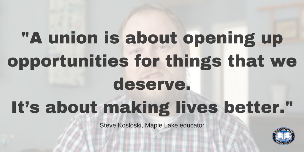 EducationMN's tweet photo. Amazing things happen when working people like Maple Lake educator Steve Kosloski join together in strong unions. Hear his story: https://t.co/c9jbu1vEGE #mnleg #1u #bettertogethermn #powerofwemn https://t.co/oHh5GO9MzH