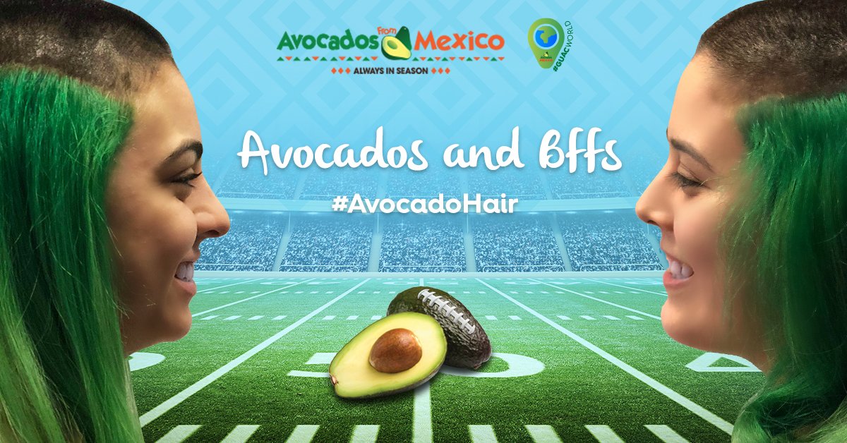 MinkySweet's tweet photo. Unbelievable what these two friends did for #avocados 😱🥑 #AvocadoHair #SB52 #Sweepstakes - https://t.co/kixhKgQQuL https://t.co/8ZJ1qAnwMS
