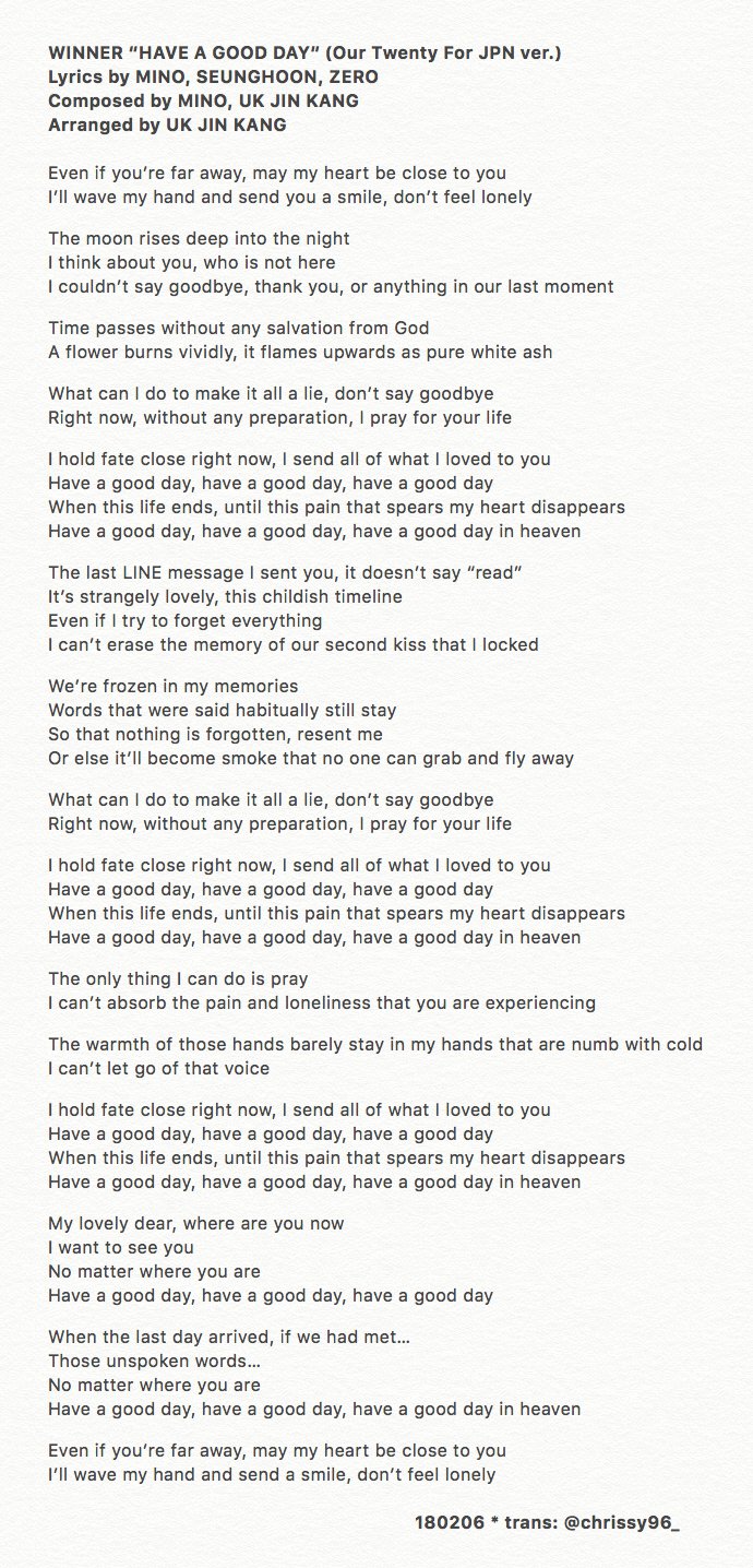 Lyrics Trans 1806 Winner Our Twenty For Jpn Ver Raining Composed By Seunghoon Haveagoodday Composed By Mino Text Version T Co Vujezio5vy T Co Lcuhfwachq Twitter