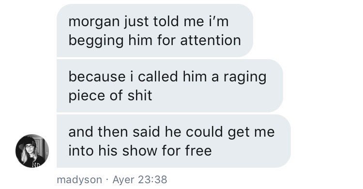 if those seemed bad to you, just know that this isn’t the first time karizma has attacked people online. he religiously stalks his indirects & dms individuals degrading messages. here are a couple accounts from  @madysonbeebe describing the messages he sent her:
