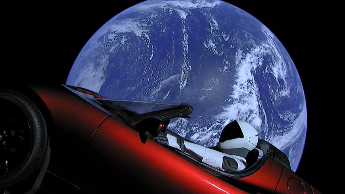 FalconStarman's tweet photo. They see me rollin. They hatin. #FalconHeavy #SpaceX #Starman https://t.co/YfH0bYN3Xz