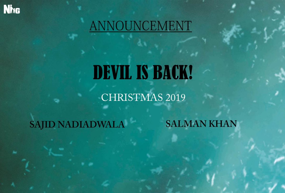 Nadiadwala Grandson (@ngemovies) on Twitter photo The wait is over! #DEVILisBACK!!
#SajidNadiadwala’s Kick 2 starring <a href="/BeingSalmanKhan/">Salman Khan</a> releases Christmas 2019.
<a href="/WardaNadiadwala/">Warda S Nadiadwala 🐎</a> The wait is over! #DEVILisBACK!!
#SajidNadiadwala’s Kick 2 starring <a href="/BeingSalmanKhan/">Salman Khan</a> releases Christmas 2019.
<a href="/WardaNadiadwala/">Warda S Nadiadwala 🐎</a>