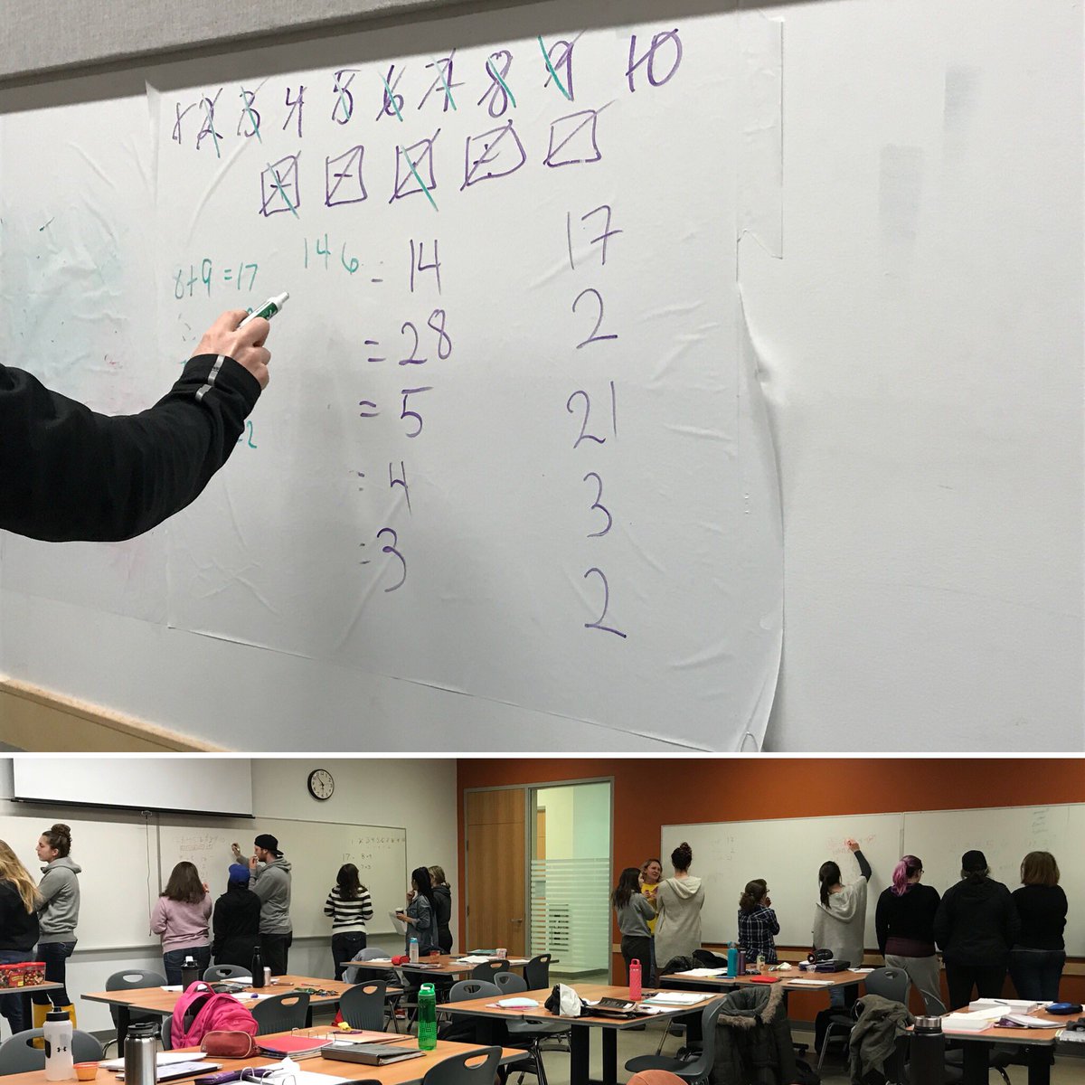 JudytaLarsen's tweet photo. The room was buzzing with this one! Glad I was inspired with it yesterday @pgliljedahl as it helped refresh the culture! 

Task: use 1-10 and 5 operations (with wild card) once each to create 5 num. sentences. Erase to leave only the answers, ask ss to figure out what was erased. https://t.co/m8Q61Et8kx