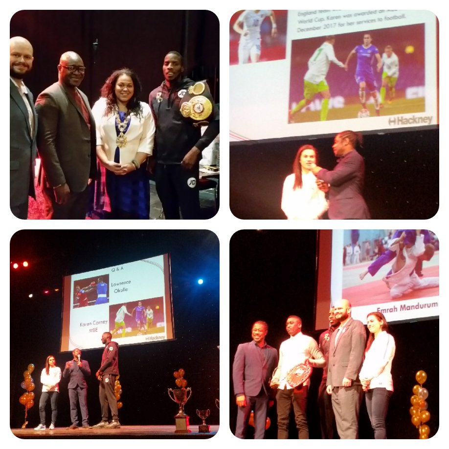 Inspirational night with <a href="/mayorofhackney/">Mayor of Hackney</a> at Hackney Sports Awards, celebrating the achievements of fantastic young athletes. Amazing to have Hackney born boxing champ <a href="/Lawrence_tko/">Lawrence Okolie</a> and England international  @karenjcarney doing the prize giving and offering words of advice #epic
