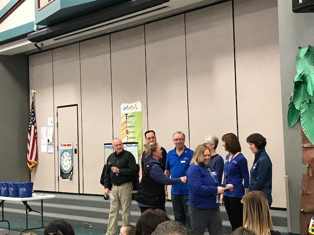 Thank you to the Kiwanis Club of Gig Harbor for awarding our teachers  with classroom grants. Teachers were given their grant during the splash  assembly this morning. We appreciate your partnership and supporting  the Artondale community!