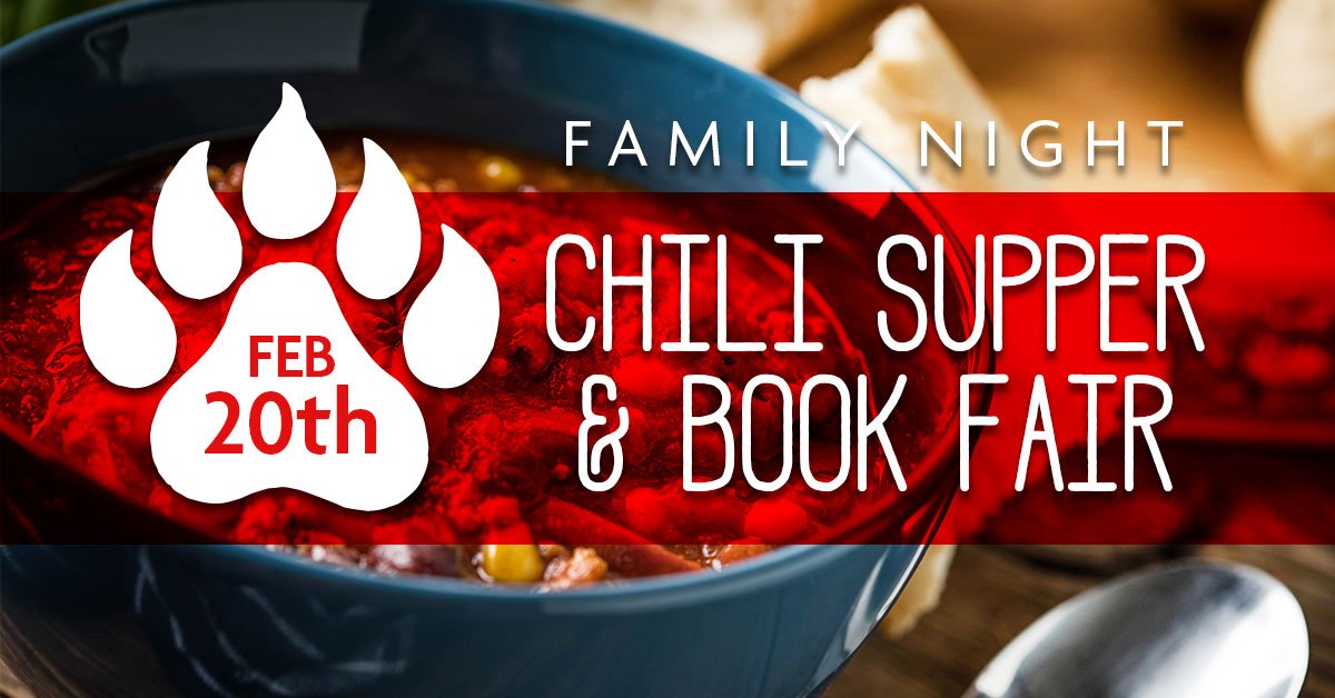 What better way is there to welcome our Bruins back from Winter Break than Family Night in our Lower School! Make plans to join us Tuesday, Feb 20 for a chili supper and to shop the Scholastic Book Fair.
 Chili Supper • 5:00 p.m. - 6:30 p.m. 
 Book Fair • 4:30 p.m. - 7:30 p.m.