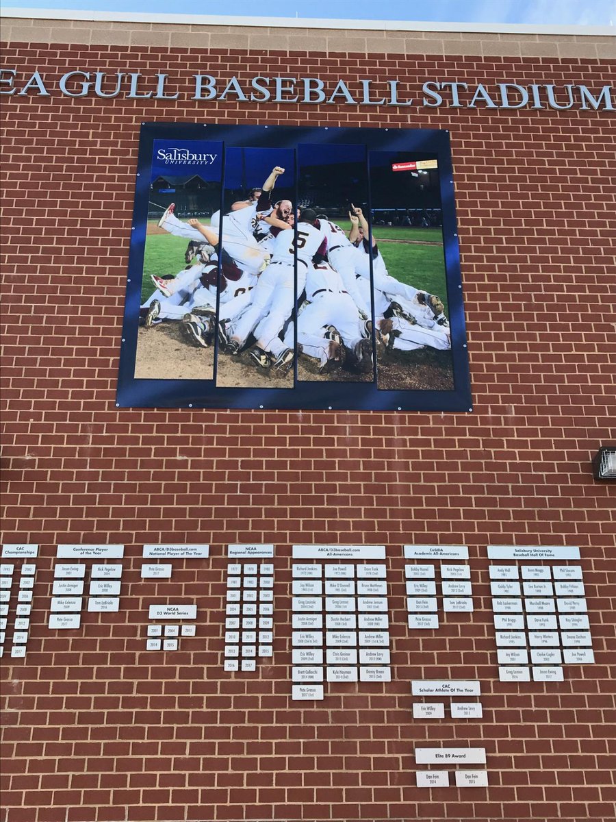 Pressbox wall complete. This will be the first thing friends, fans, family, alumni, and opponents see when they enter the new Sea Gull Baseball Stadium. #openingdaythissaturday