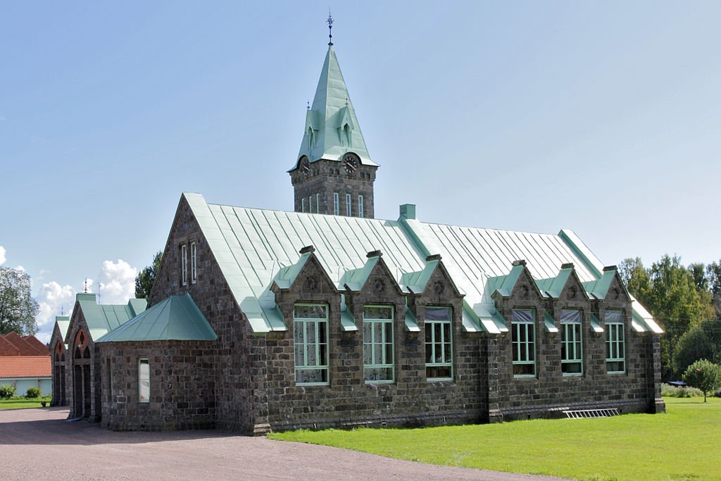 In Avesta, Sweden, a gorgeous school designed to house 180 children of workers at the local foundries, built by hand in 1880. The architect Adolf Kjellström (1832-1932) designed many charming Gothic Revival school buildings. inspired by many visits to England.